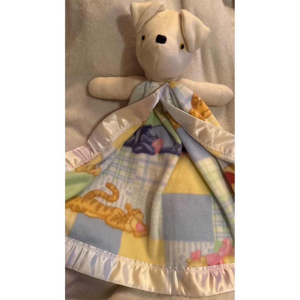 Vtg Winnie The Pooh & Friends Handmade Security Blanket Satin Trim Fleece 17"